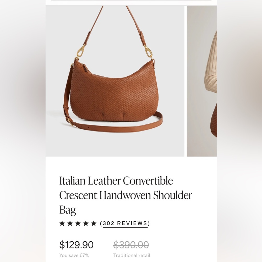 Quince Italian leather convertible crescent bag.